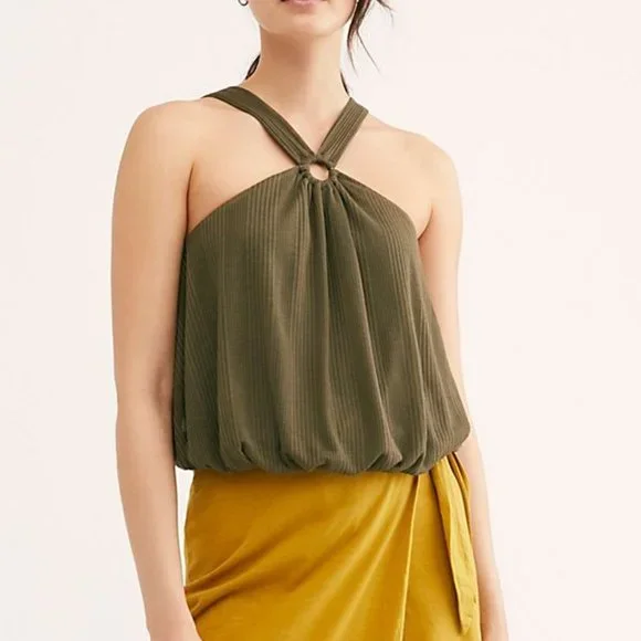 Free People Just a Fling Bubble Halter Top XS - Picture 2 of 8
